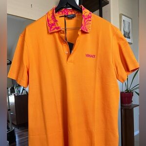 Versace Vibrant Orange Polo with Pink Accents